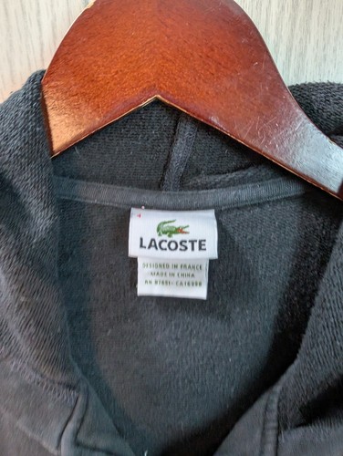 Lacoste Sport Hoodie Sweatshirt Mens Black Size 4 Cotton Full Zip Up - Picture 3 of 7