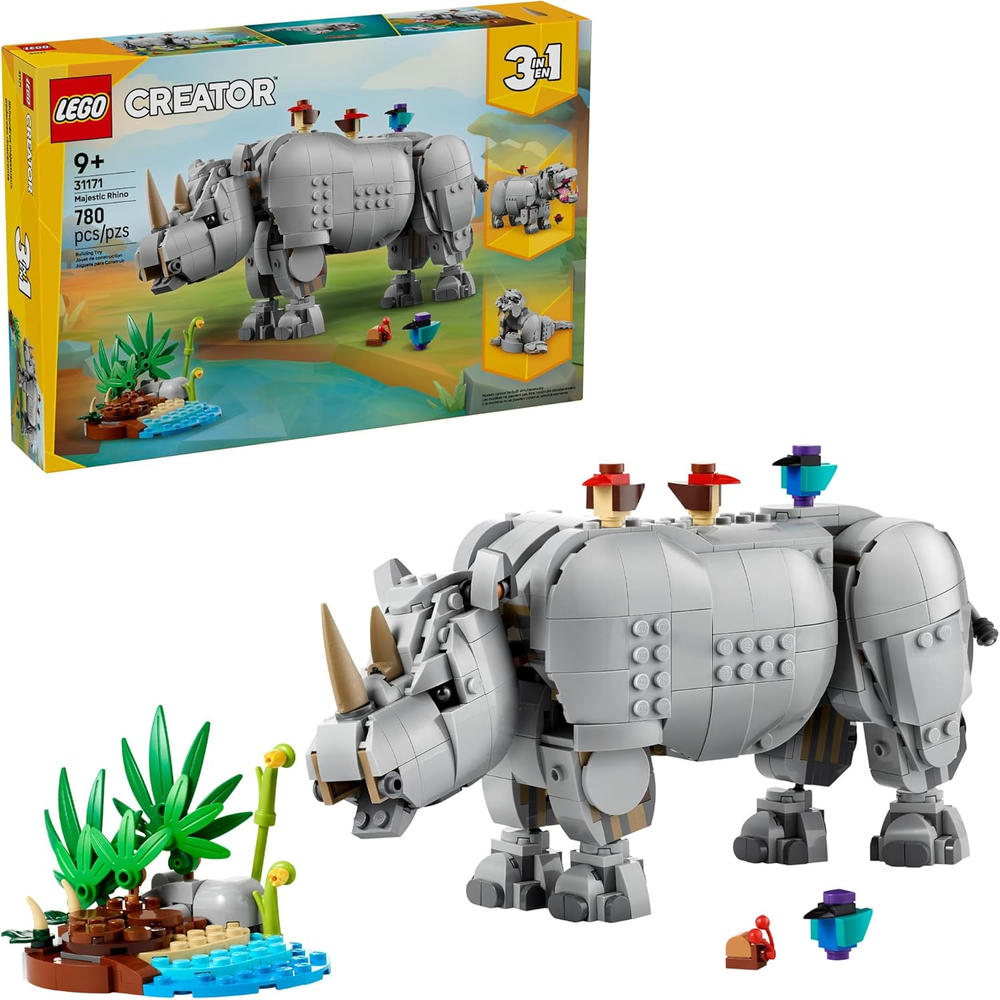 LEGO Creator 3 in 1 Wild Animals: Majestic Rhino 31171 Building Toy Set New Gift