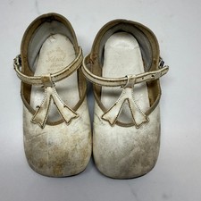 Vintage Mrs Day's Ideal Baby Shoes White Leather T-Strap Bow 1950s Nursery Decor