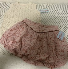 Cat Jack Girls Tan Knit Vest Shirt Pink Floral Skirt Size XS 4/5 5T