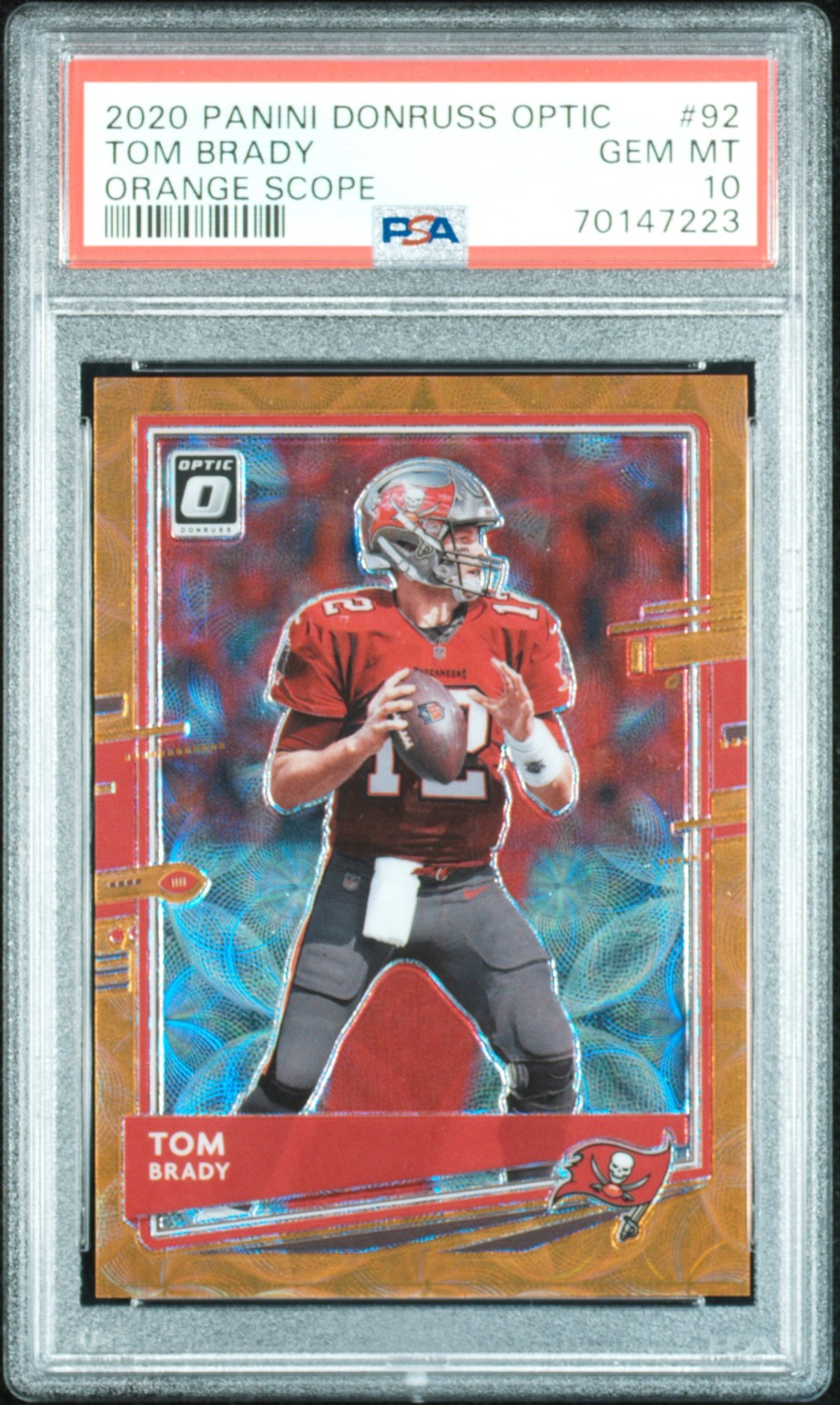 2020 Panini Donruss Optic #92 Tom Brady Orange Scope PSA 10