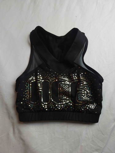 Varsity Spirit Cheer Top Womens Black Gold Sequin ACE Mesh Back Dance Practice