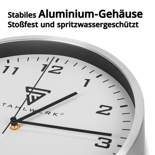 STAHLWERK Wanduhr 30 cm Werkstattuhr Aluminium Funkuhr Bürouhr Küchenuhr silber - Bild 2 von 9