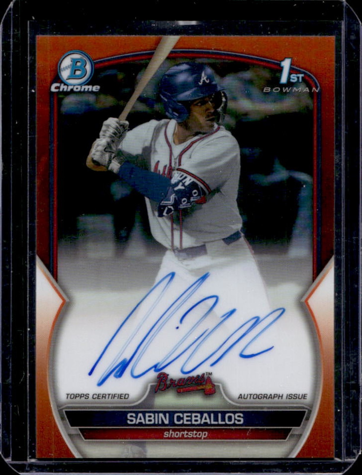 2023 Bowman Draft Sabin Ceballos Chrome Auto Orange Refractor 1st #/25 Braves
