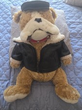 Hugfun Int'l. Brown White Black Bulldog Stuffed Animal Plush, Surface Washable