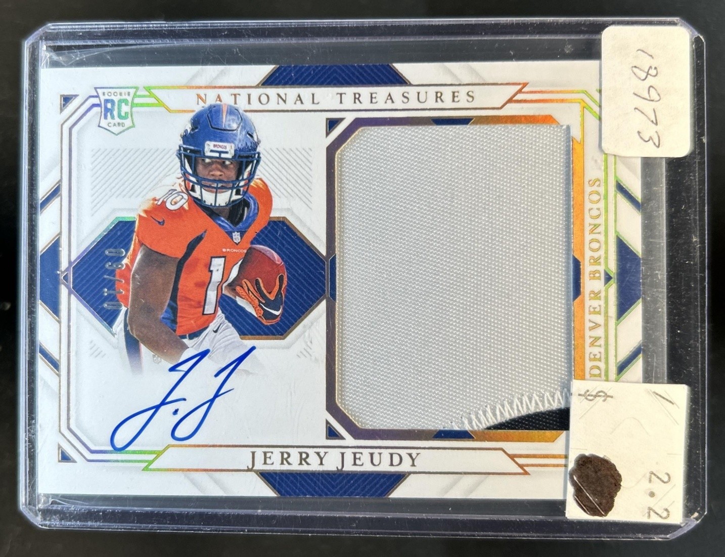 2020 National Treasures Jerry Jeudy Rookie Material RC Patch Holo Gold Auto #/10 view 1
