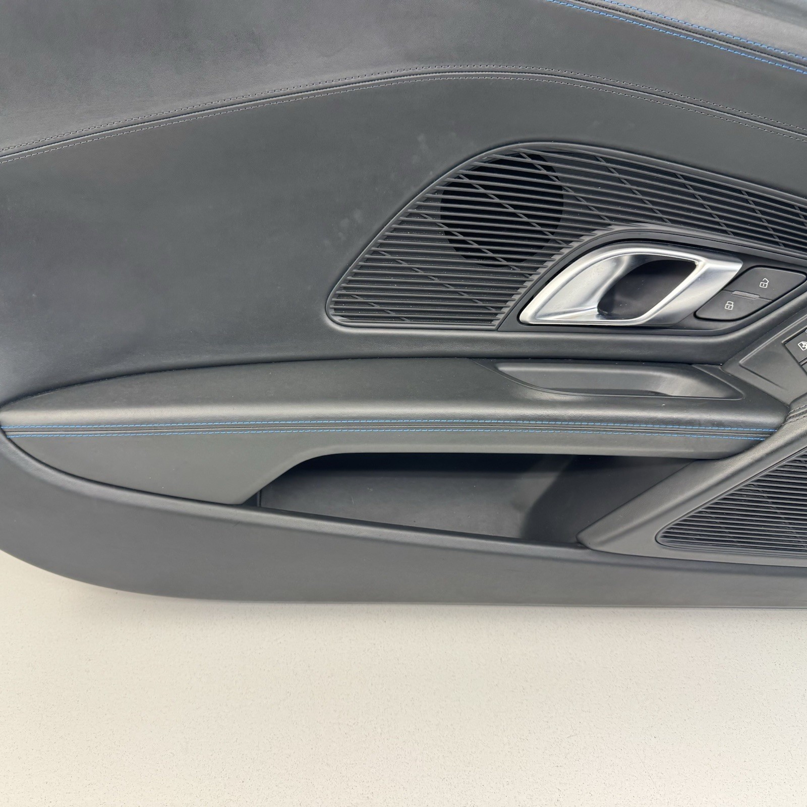 17-23 Audi R8 Interior Door Panel Cover Trim Pair Black W/ Blue Stitching OEM