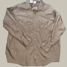Western Frontier Shirt Mens 2X Brown Pearl Snap Long Sleeve USA Made Cowboy Work