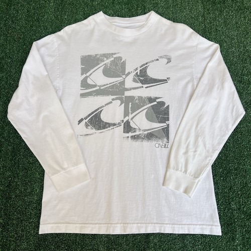 Vintage Y2K Men O'Neill Logo Surfing White Long Sleeve T-Shirt Medium JNCO Style - Picture 1 of 12