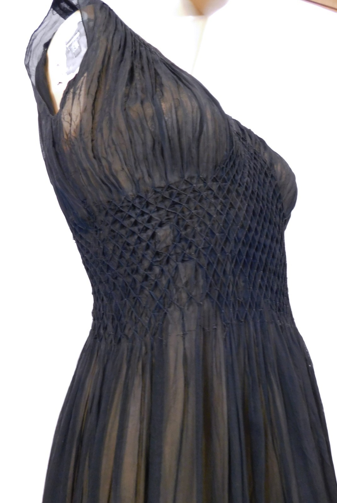 Vintage 1930s 30s Greek Revival Honeycomb Pure Silk Dress Gown Nightgown S