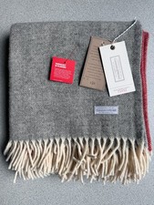 NEW Cannon River 100 Wool Throw Blanket Handcrafted in USA Gray Red 50 X 60