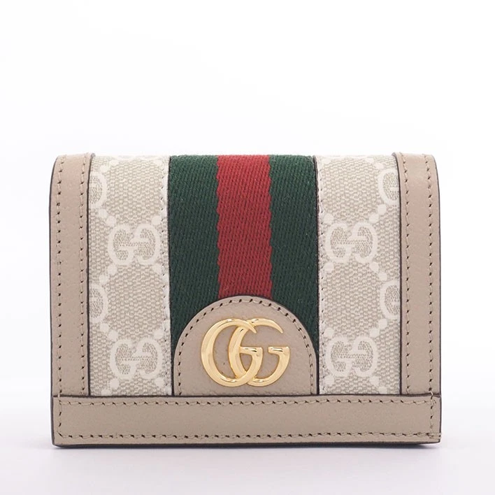 Portefeuille Gucci Ophidia ferrures en métal doré Gg Supreme Web pour femmes à deux volets avec pièce de monnaie