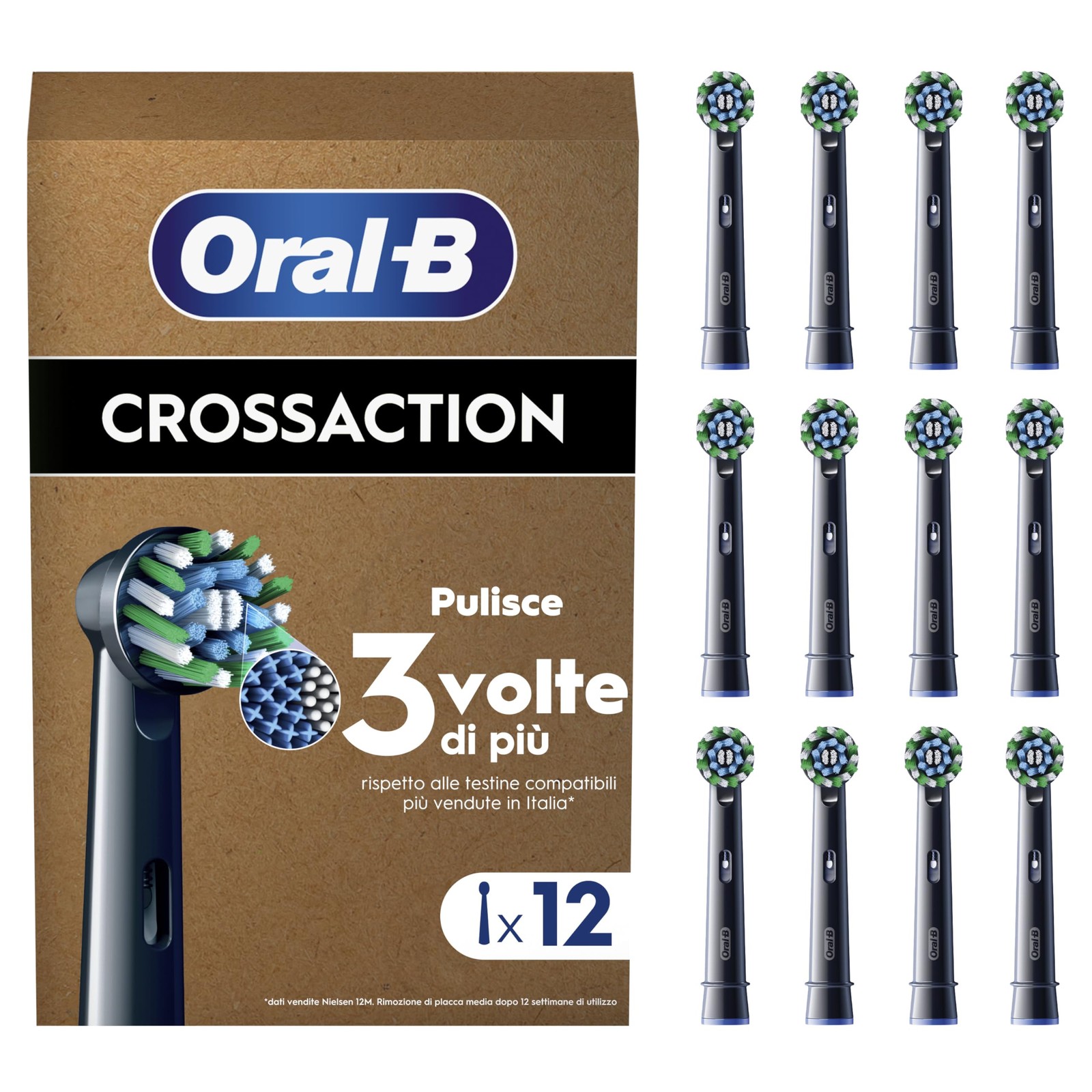 Oral B Testine Cross Action Nere 12pz | Salute Gengivale e Igiene Orale