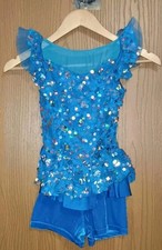 Weissman Dance Costume Blue Sequin Velvet Shorts Girls Size MC Mesh Ruffles Lace