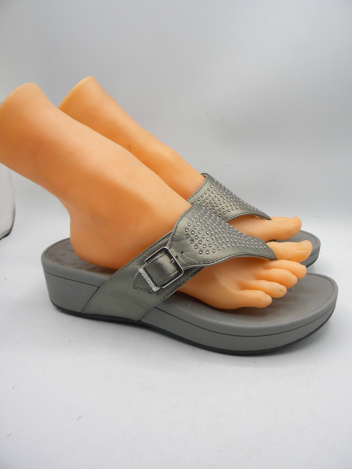 VIONIC Capitola Pewter Leather Platform Wedge Stu… - image 2