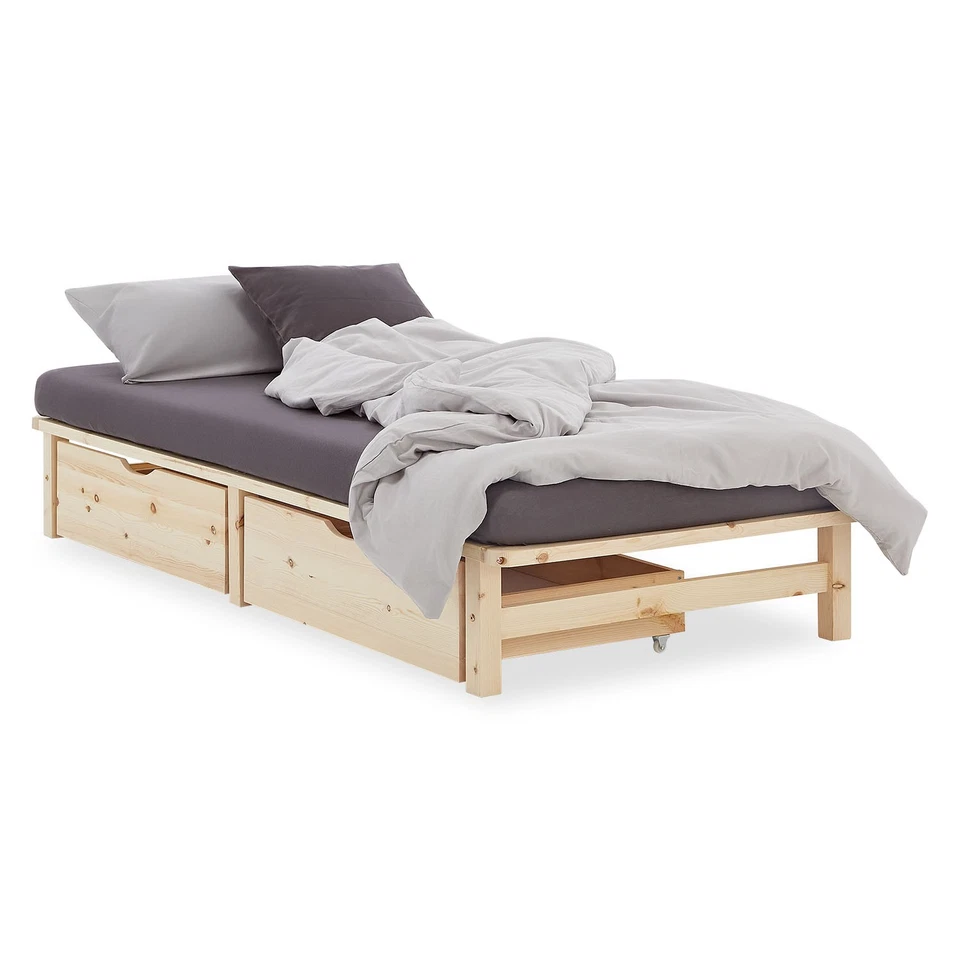 Bett 90 100 140 x200 Holz Massiv mit Lattenrost Bettkasten Matratze Homestyle4u - Bild 3 von 4