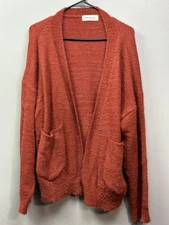 Impressions Sweater Womens Medium Rust Open Front Fuzzy Cardigan Pockets Knit