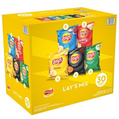 Frito Lay Potato Chips Lay s Mix, Snack Size, Variety Pack, 1.5 oz, 30-count