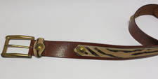 Vintage Gold Tone Buckle Belt Leather Italy Brown