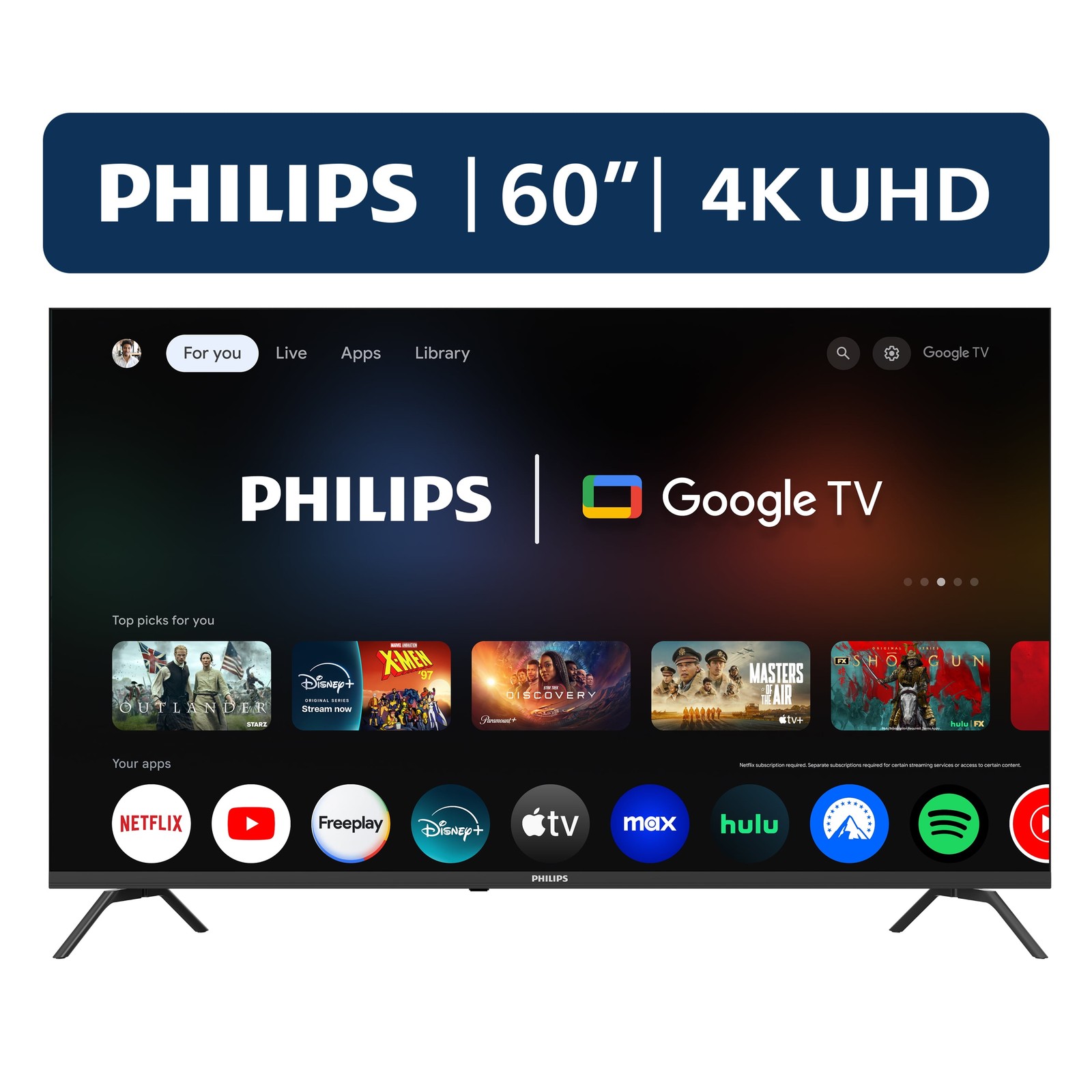 Philips TV 60-Inch Class 4K Ultra HD 2160P Google Smart LED Television Entertain