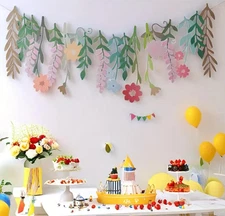 Floral Hanging Vine Banner – 3D Paper Garland with Leaves and Flowers for Spring