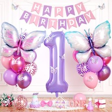 1st Birthday Decorations for Girls, 40 Inch Purple Number 1 Balloon, 39 Inch ...