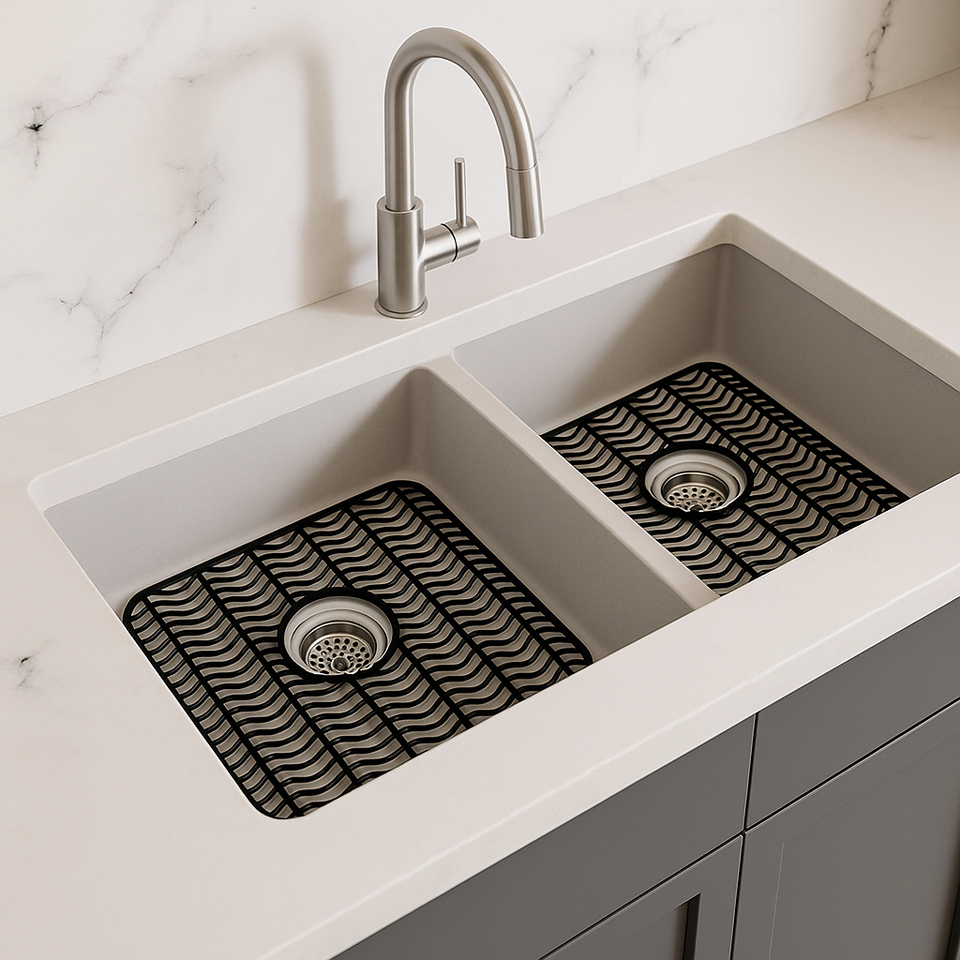 Sink Protector Mat 2 Pack Plastic with Center Drain Cutout Protect Sink ...