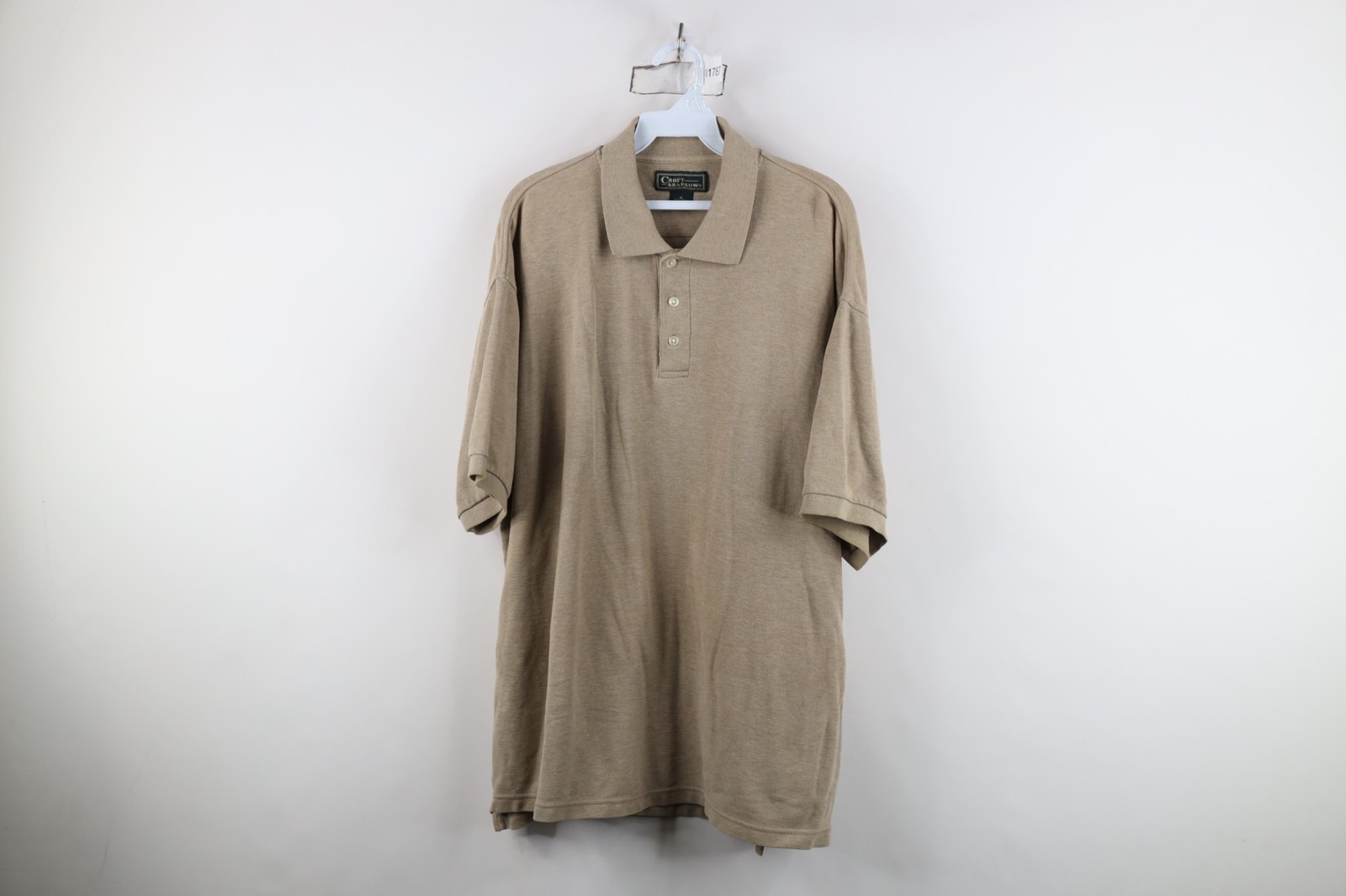Vintage 90s Y2K Streetwear Mens XL Distressed Blank Cotton Knit Golf Polo Beige