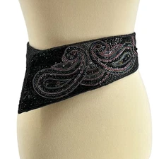 Handmade Beaded Waist Belt Sash Fully Beaded Vintage Snap Closure Fits 30" Waist
