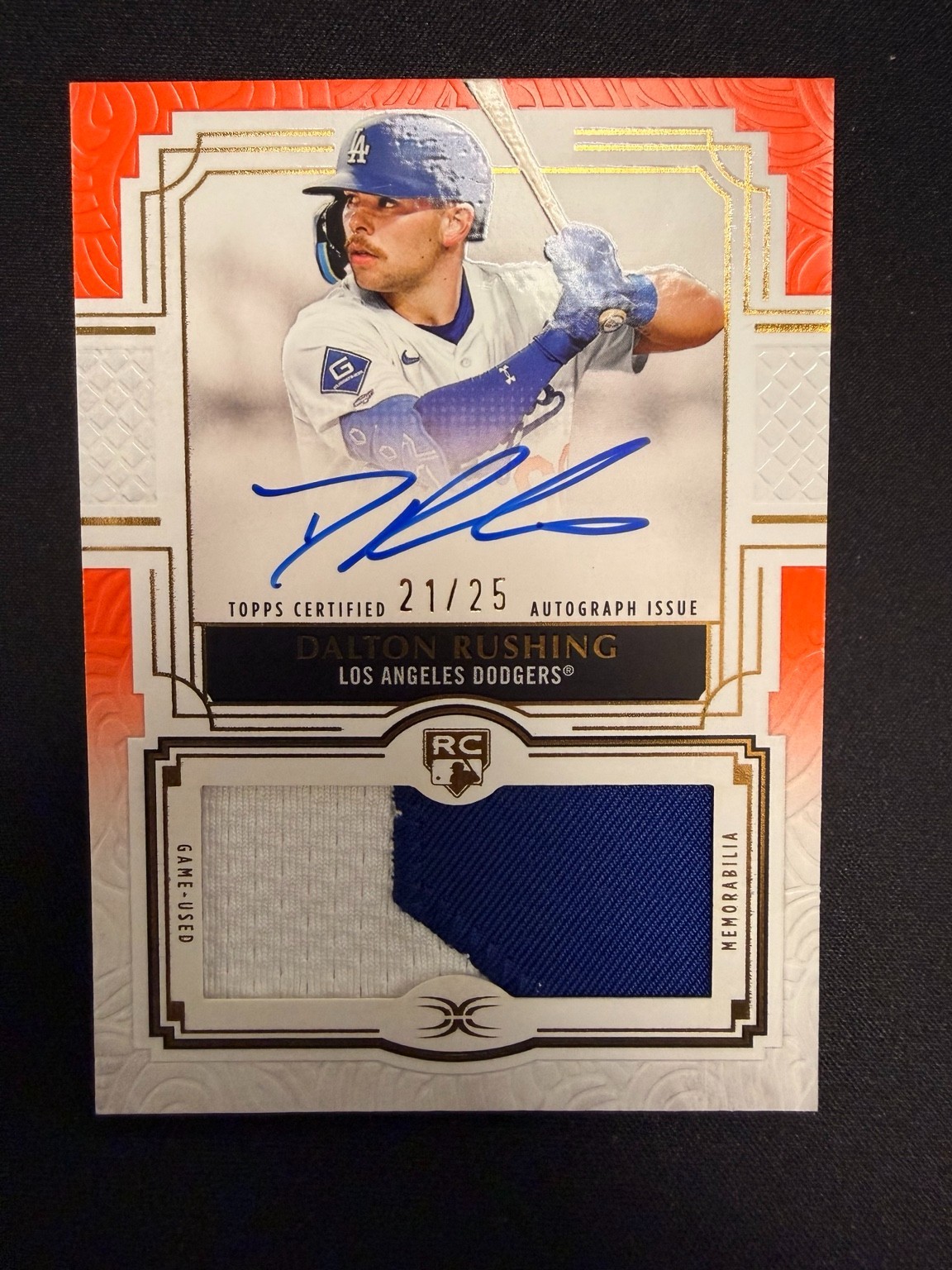2025 Topps Definitive Dalton Rushing RC RPA Patch Auto /25 Dodgers Game Used
