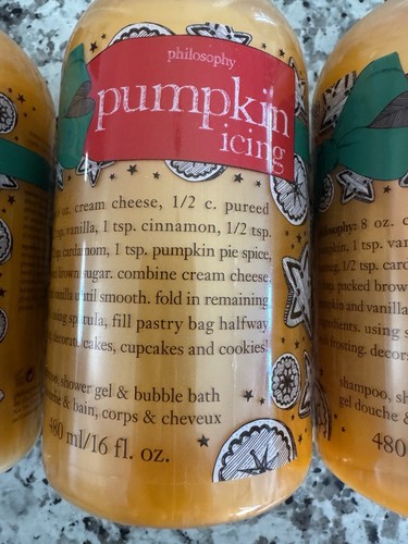Lot Of 3 Philosophy Pumpkin Icing Shampoo Shower Gel & Bubble Bath 16oz Sealed - Bild 2 von 5