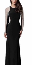 Xscape Women's Mesh Long Sleeve Solid Slim Gown | Size 4