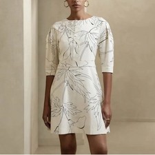 Banana Republic Linen Floral Dress NWT Cream Black 3/4 Sleeve Size 10