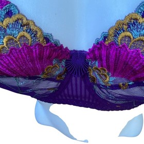 Aubade Paris Bra French Kiss Purple Floral Lace Unlined Underwire Balconette 34E