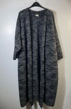 Womens Eskandar Handloomed Scottish Chunky Wool 48" Cardigan Duster OS Black Gra