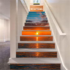 13Pcs 3D Sunset Seascape Self-Adhesive Stair Riser Sticker for Home 39.37"x7.09"