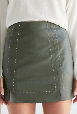 Francesca's Mi Ami Mini Skirt Size Small Olive Green Pleather with side zipper