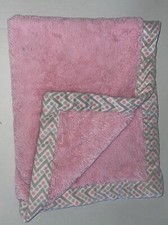 JUST BORN PINK GRAY ZIG ZAG DOT TRIM BABY BLANKET A1