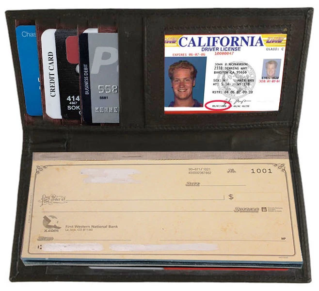 Cartera con cubierta de chequera de cuero genuino organizador delgado de identificación de tarjeta de crédito Foto 3 de 4