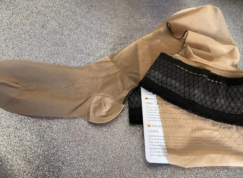 💎CALZE AUTOREGGENTI JESSY TG.34 RHT VELATE TRASPARENZE BEIGE RIGA NERA - Immagine 2 di 4