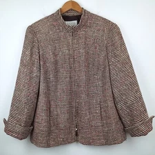 Elana by Tanner Silk Tweed Blazer Suit Jacket, Size 14. Pink White Brown Soft