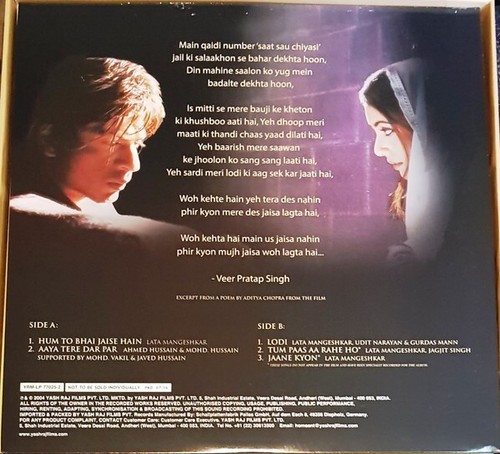 Veer Zaara,The Late Madan Mohan, Javed Akhtar, Vinyl Record, Lp - Picture 7 of 17