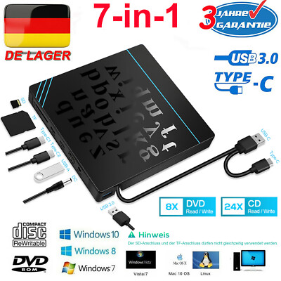 Externes DVD CD Laufwerk USB 3.0 Brenner Slim CD DVD-RW Brenner Für PC Laptop