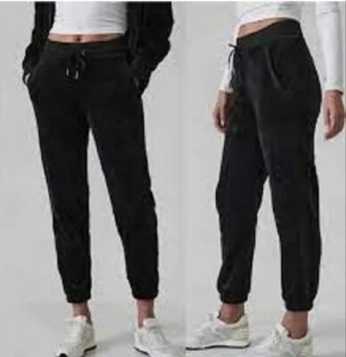 Athleta Jogger Women Black Karma Recover Cozy Pants Velour