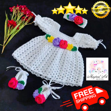 New White Color Handmade Crochet Baby Dress Set 3-12 Months Free Shipping...