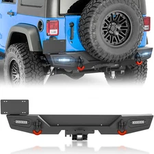 Rear Bumper For 2007-2018 Jeep Wrangler JK JKU W/ 2" Hitch Receiver & LED Lights