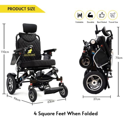 Fold and Travel Manual Recline Electric Wheelchair Power Wheel chair Lightweight - Picture 4 of 8