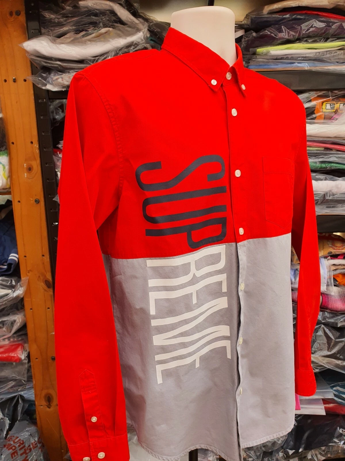 SS14 Supreme Wettbewerbe Shirt Rot KLEINE GRÖSSE S Geknöpft Big Logo 2014