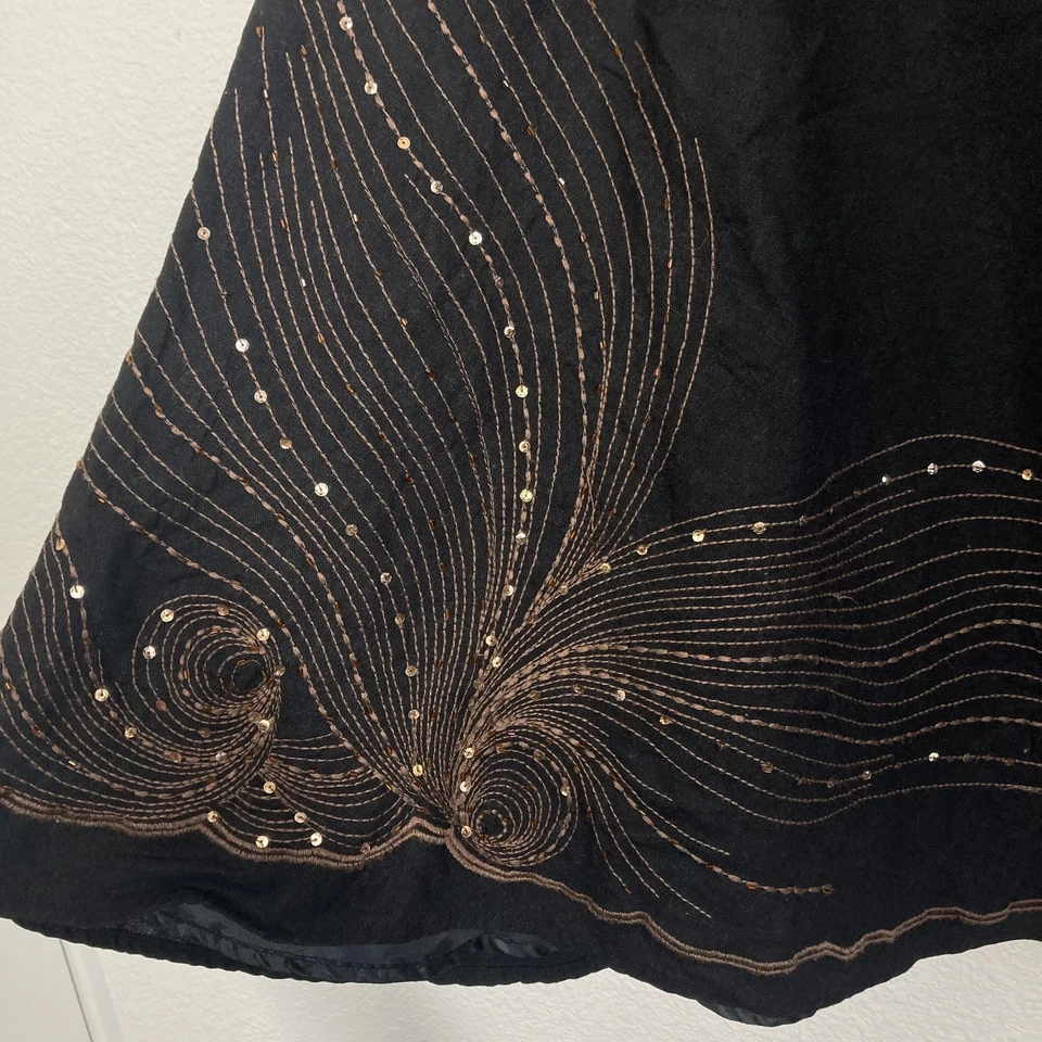 Falda Carole para mujer 14 negra lino rayón midi lentejuelas bordadas forradas Foto 4 de 4