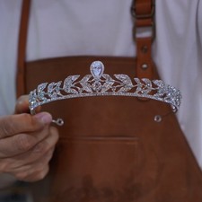 Fashion plated Zircon Silver Tiaras Crowns for Brides Weddining Headpieces